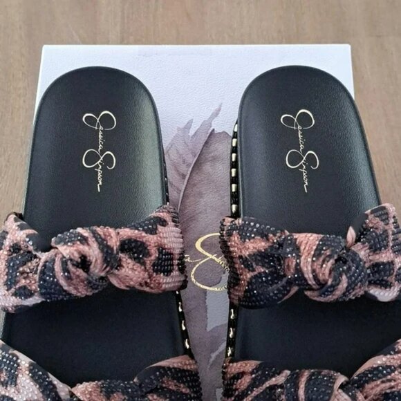 Jessica Simpson Caralyna Leopard Rhinestone Knotted Chunky Sandals - Size: 8 - Picture 3 of 9